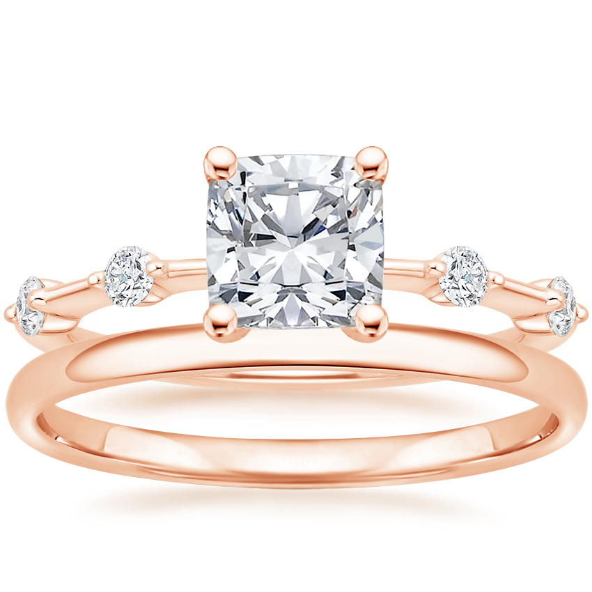 14K Rose Gold Aimee Diamond Ring with 1.5mm Slim Profile Wedding Ring