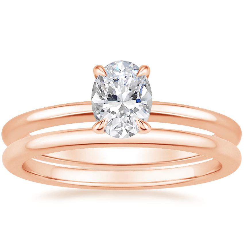 14K Rose Gold Secret Halo Diamond Ring with Petite Comfort Fit Wedding Ring