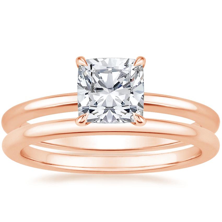 14K Rose Gold Secret Halo Diamond Ring with Petite Comfort Fit Wedding Ring