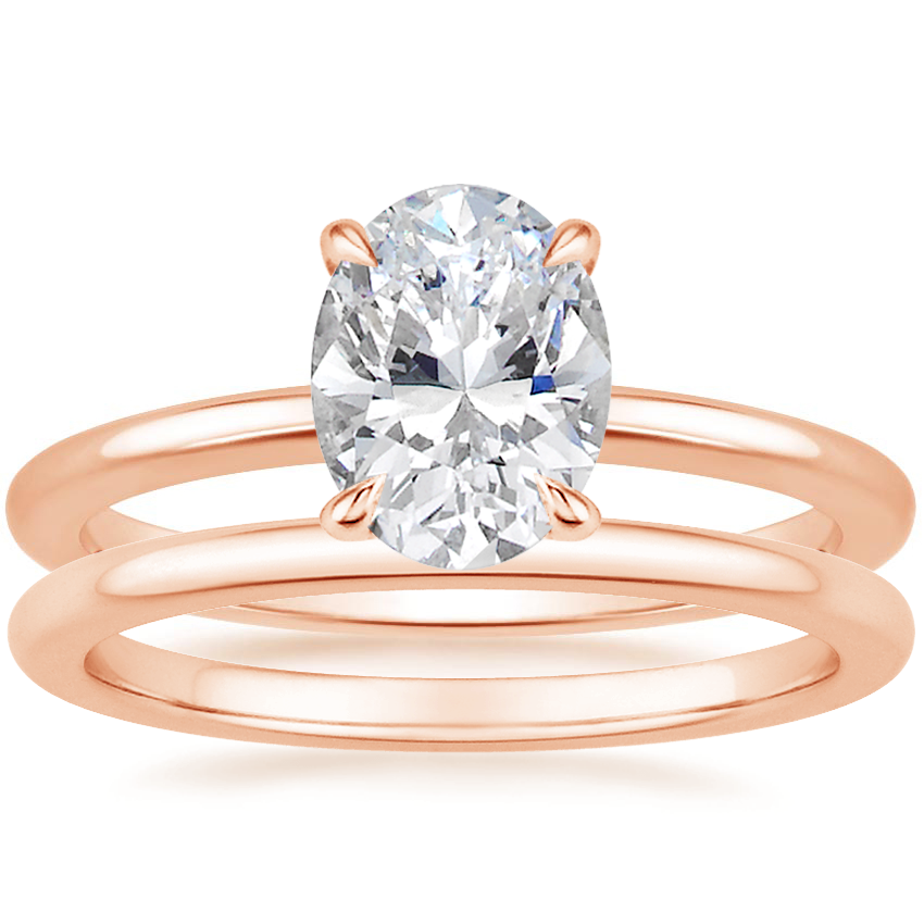 14K Rose Gold Secret Halo Diamond Ring with Petite Comfort Fit Wedding Ring