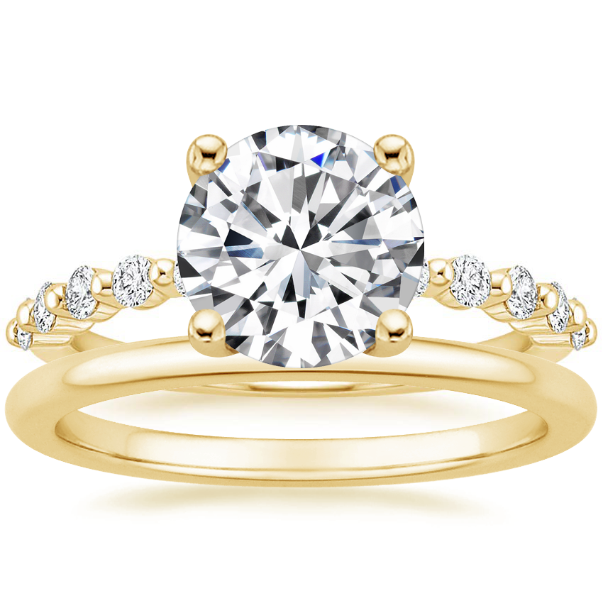 18K Yellow Gold Marseille Diamond Ring with Petite Comfort Fit Wedding Ring