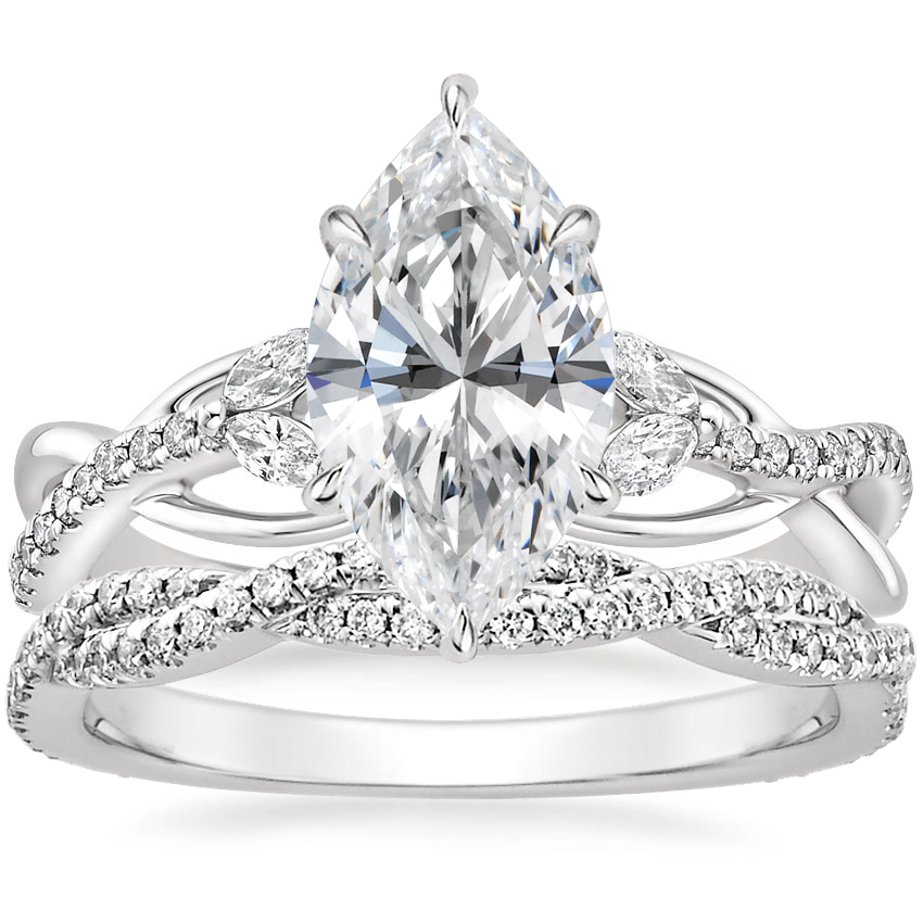 18K White Gold Garland Diamond Ring with Petite Luxe Twisted Vine Diamond Ring (1/4 ct. tw.)
