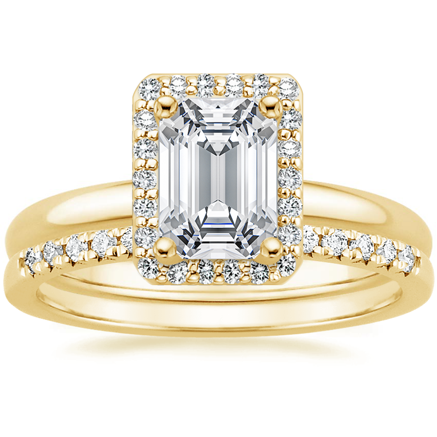 18K Yellow Gold Fancy Halo Diamond Ring (1/6 ct. tw.) with Sonora Diamond Ring (1/8 ct. tw.)