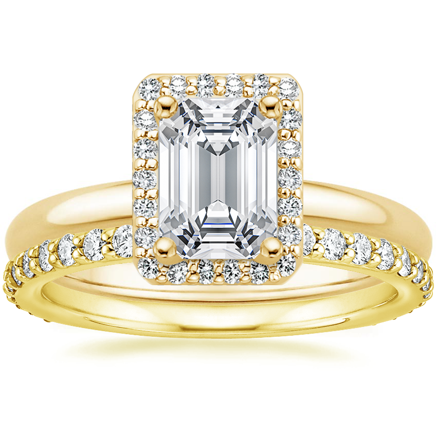 18K Yellow Gold Fancy Halo Diamond Ring (1/8 ct. tw.) with Luxe Petite ...