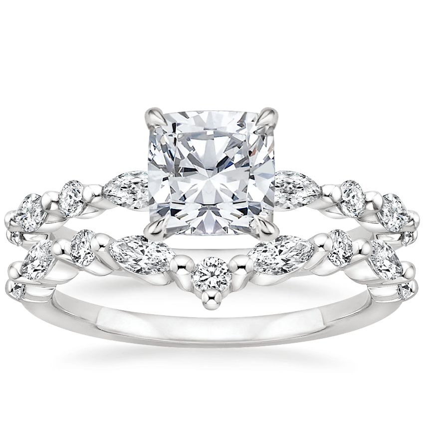 18K White Gold Versailles Hidden Halo Diamond Ring with Curved Versailles Diamond Ring
