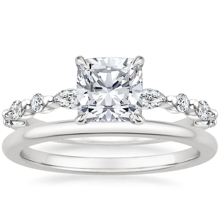 14K White Gold Versailles Hidden Halo Diamond Ring with Petite Comfort Fit Wedding Ring