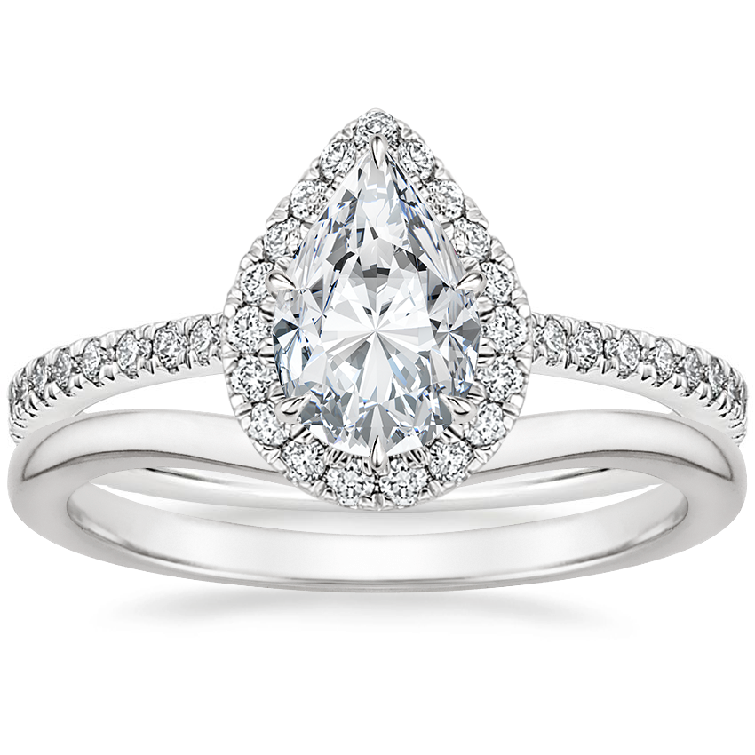 18K White Gold Luxe Ballad Halo Diamond Ring (1/3 ct. tw.) with Petite Curved Wedding Ring