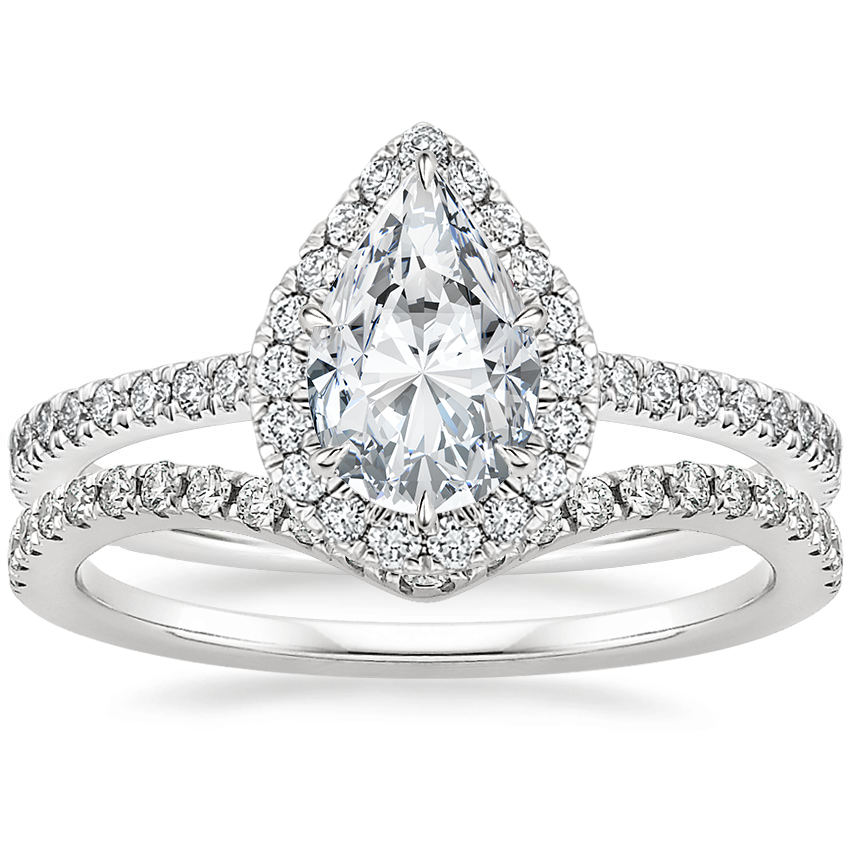 18K White Gold Luxe Ballad Halo Diamond Ring (1/3 ct. tw.) with Flair Diamond Ring (1/6 ct. tw.)