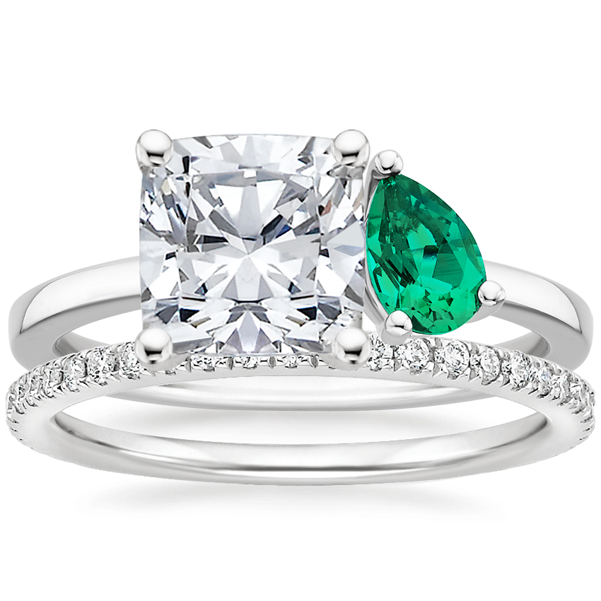 Platinum Viridian Toi et Moi Diamond Ring with Luxe Ballad Diamond Ring (1/4 ct. tw.)