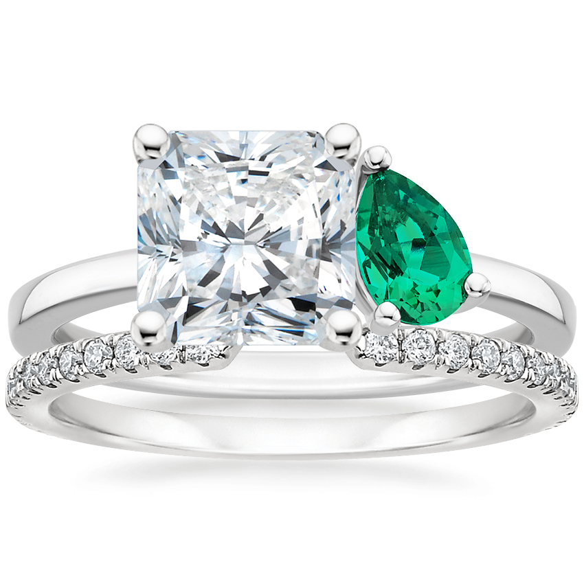 18K White Gold Viridian Toi et Moi Diamond Ring with Luxe Sia Diamond Open Ring (1/5 ct. tw.)