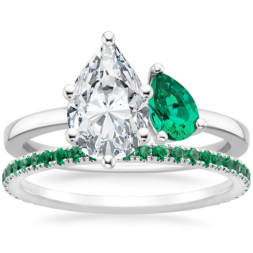 18K White Gold Viridian Toi et Moi Diamond Ring with Luxe Ballad Emerald Ring