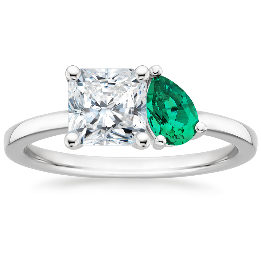 18K White Gold Viridian Toi et Moi Diamond Ring, large top view