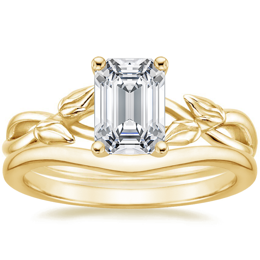 18K Yellow Gold Budding Willow Ring with Petite Curved Wedding Ring