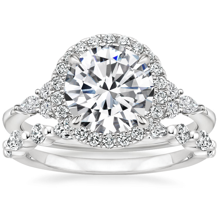 18K White Gold Nadia Halo Diamond Ring with Versailles Diamond Ring (3/8 ct. tw.)