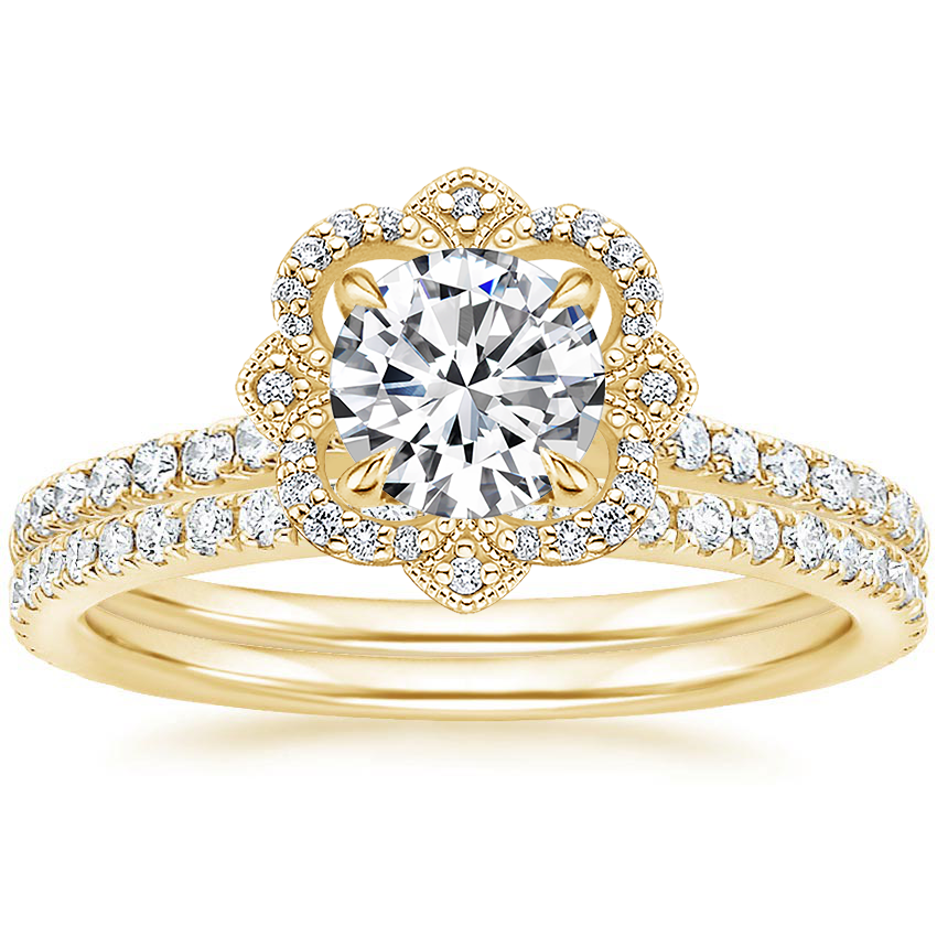 18K Yellow Gold Reina Diamond Ring with Luxe Ballad Diamond Ring (1/4 ...