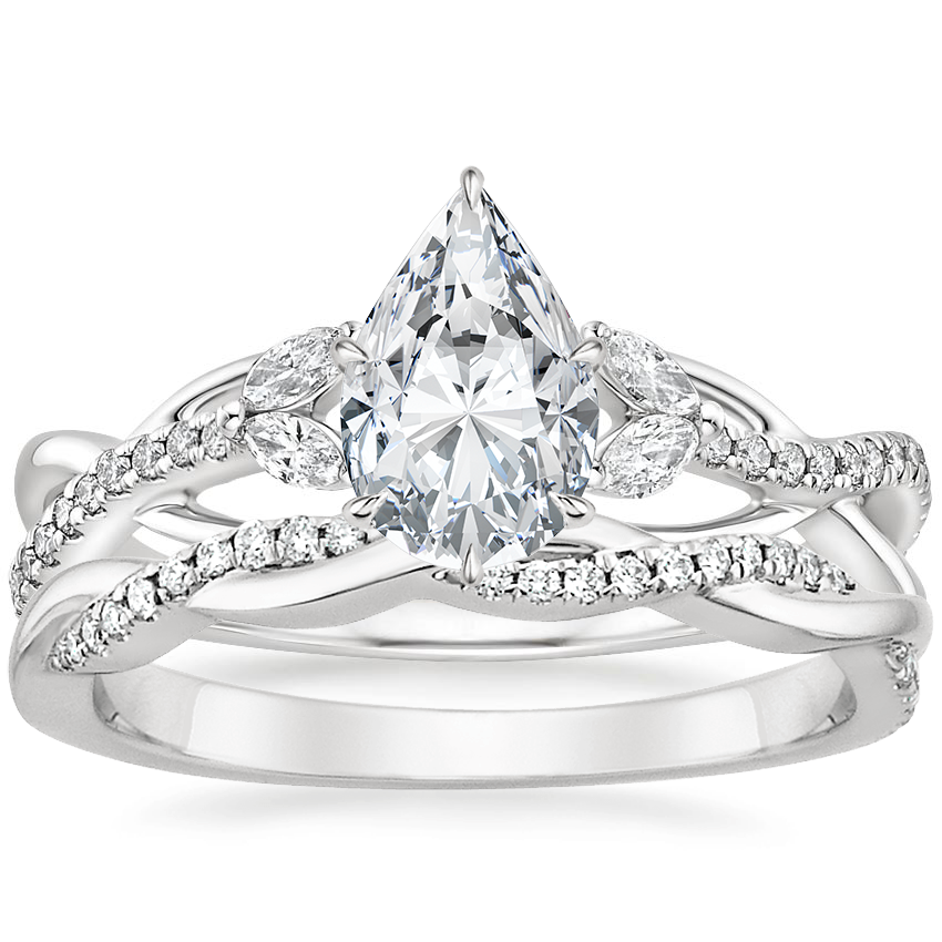 18K White Gold Garland Diamond Ring with Petite Twisted Vine Diamond Ring (1/8 ct. tw.)