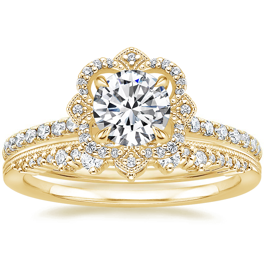 18K Yellow Gold Reina Diamond Ring (1/4 ct. tw.) with Crown Diamond Ring