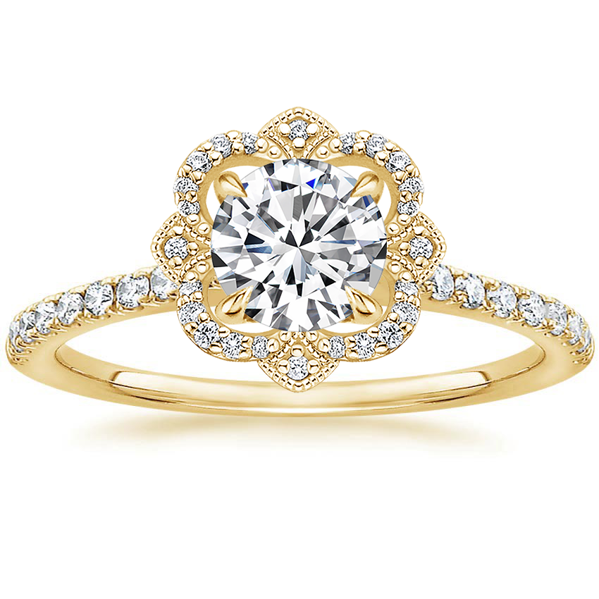 18K Yellow Gold Reina Halo Diamond Ring, large top view