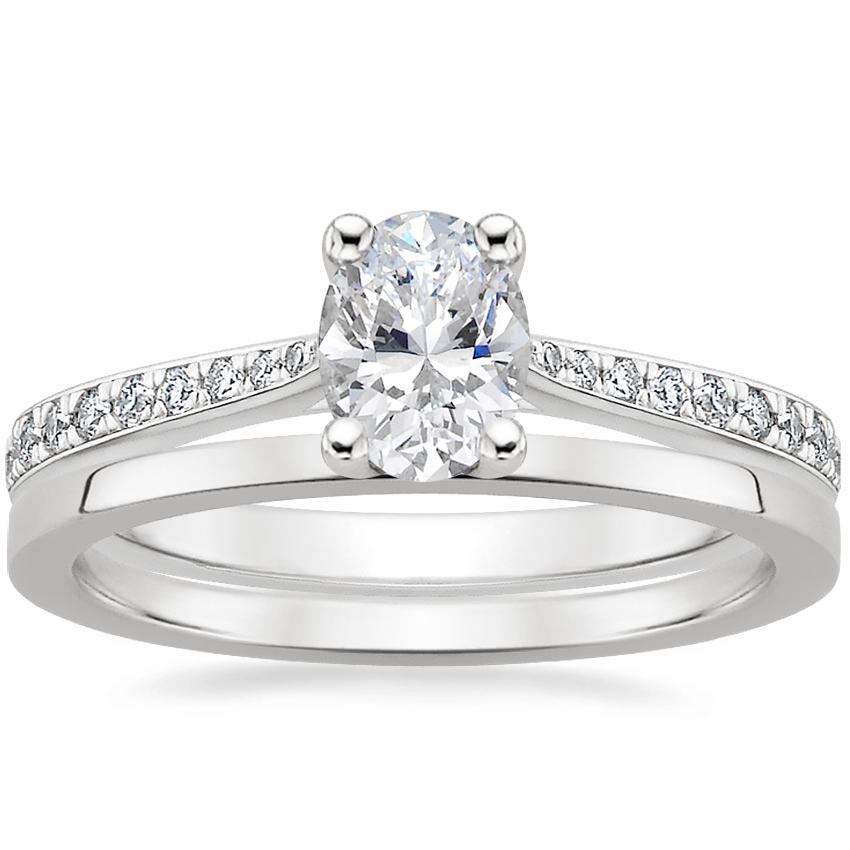 18K White Gold Geneva Diamond Ring with Petite Quattro Wedding Ring