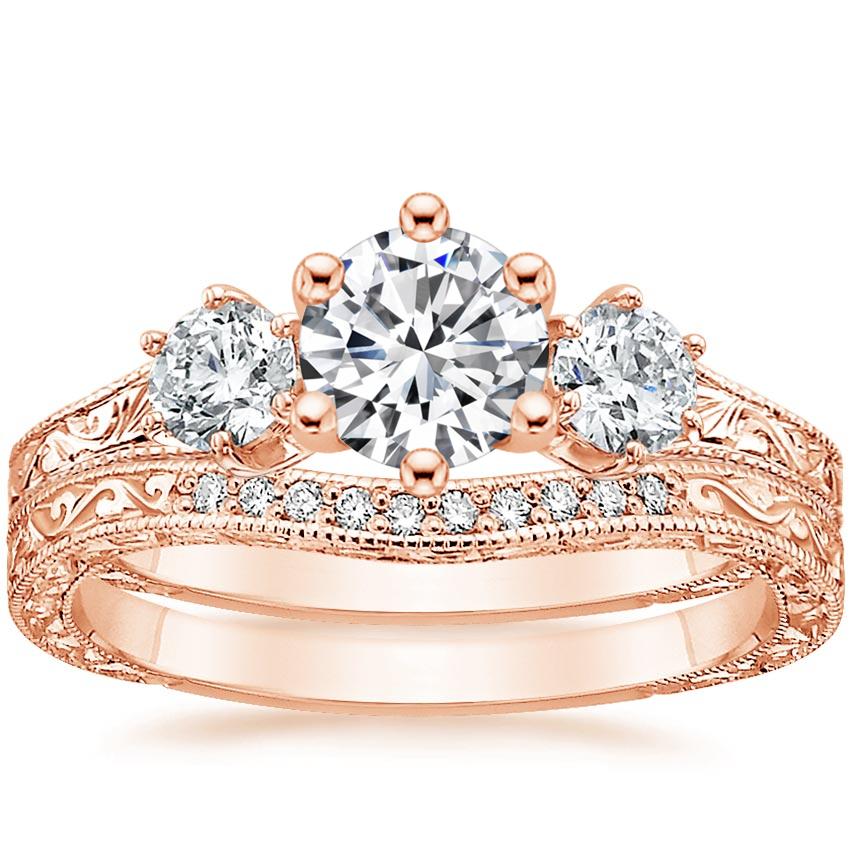 14K Rose Gold Three Stone Hudson Bridal Set (1/3 ct. tw.) | Brilliant Earth