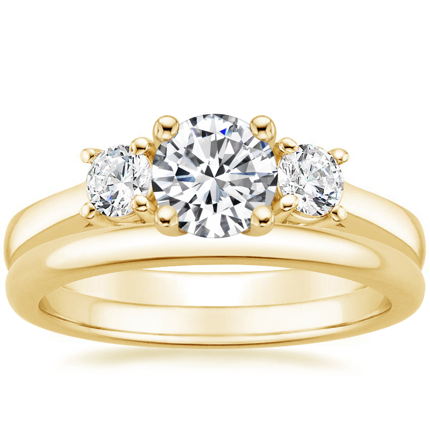 18K Yellow Gold Petite Three Stone Trellis Ring (1/3 ct. tw.) with 2mm Comfort Fit Wedding Ring