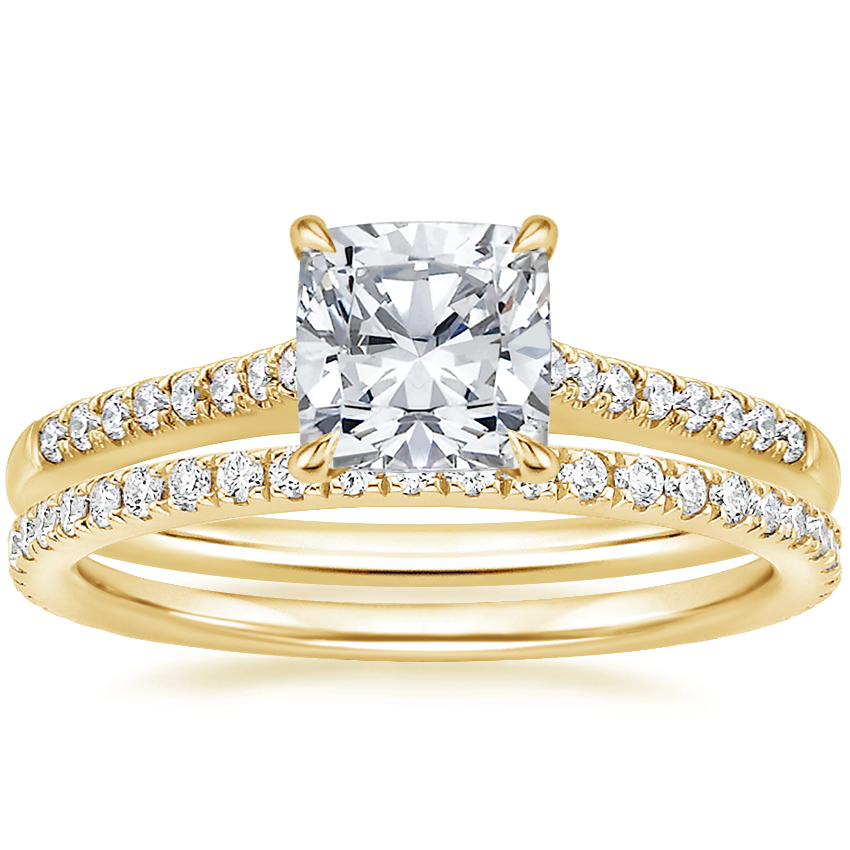 18K Yellow Gold Lissome Diamond Ring (1/10 ct. tw.) with Luxe Ballad Diamond Ring (1/4 ct. tw.)