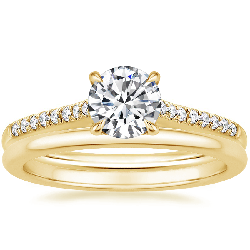 18K Yellow Gold Lissome Diamond Ring (1/10 ct. tw.) with Petite Comfort Fit Wedding Ring