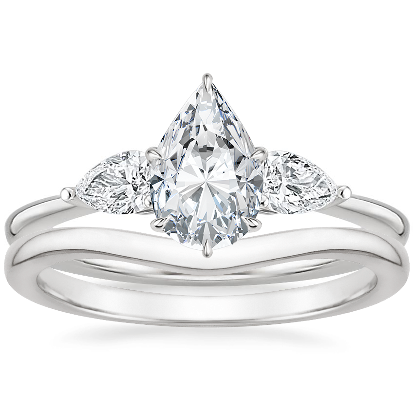 18K White Gold Adorned Opera Diamond Ring (1/2 ct. tw.) with Petite Curved Wedding Ring