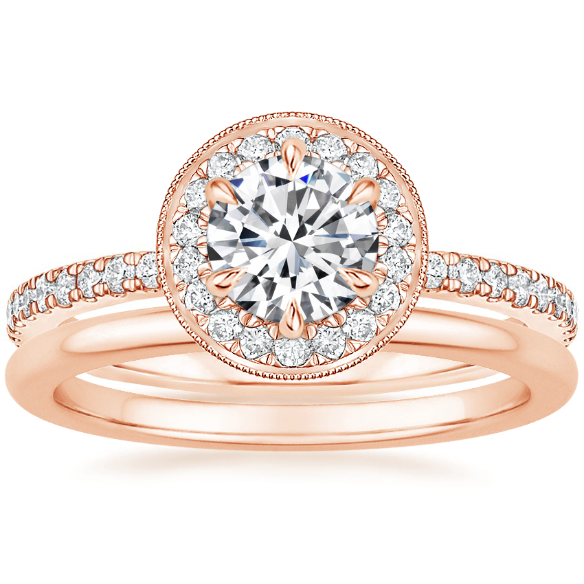 14K Rose Gold Vintage Waverly Diamond Ring (1/2 ct. tw.) with Petite Comfort Fit Wedding Ring