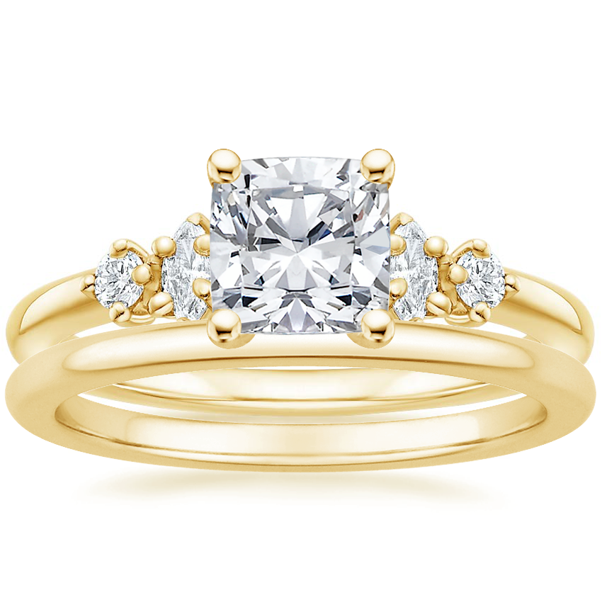 18K Yellow Gold Miroir Diamond Ring with Petite Comfort Fit Wedding Ring