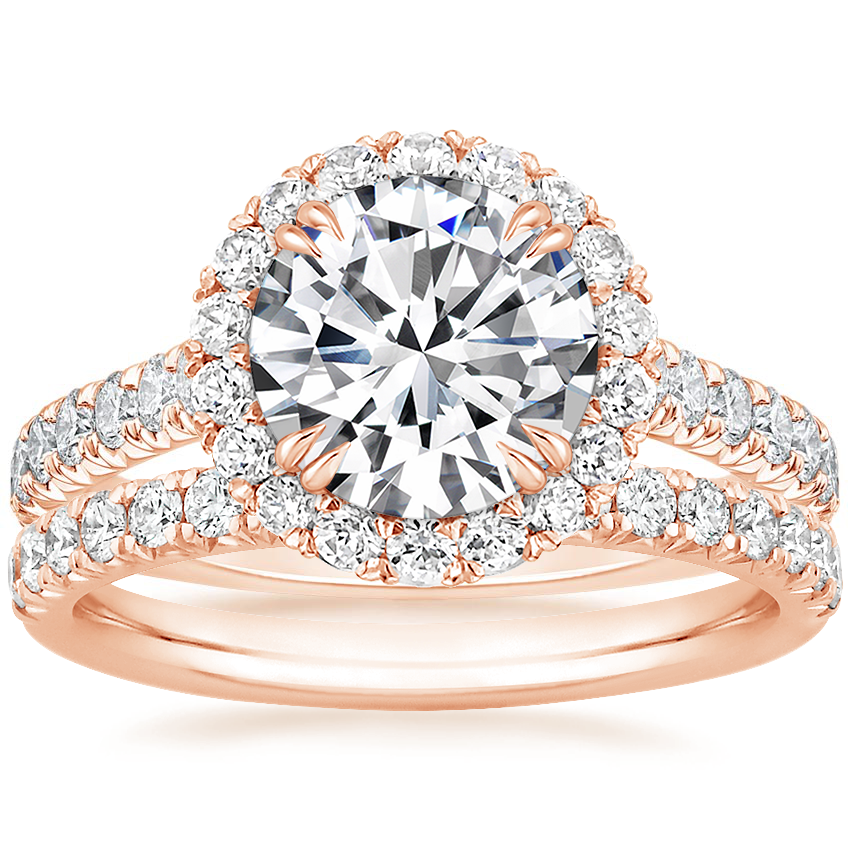 14K Rose Gold Sienna Halo Diamond Ring with Amelie Diamond Ring (1/3 ct. tw.)