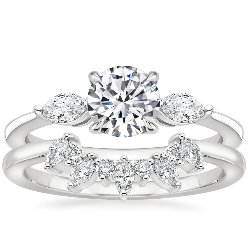 18K White Gold Sona Diamond Ring (1/3 ct. tw.) with Midi Sunburst Diamond Nesting Ring