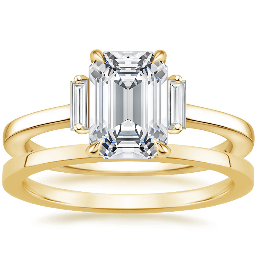 18K Yellow Gold Piper Diamond Ring with Petite Quattro Wedding Ring