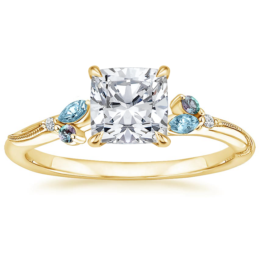 18K Yellow Gold Camellia Indigo Milgrain Ring, large top view