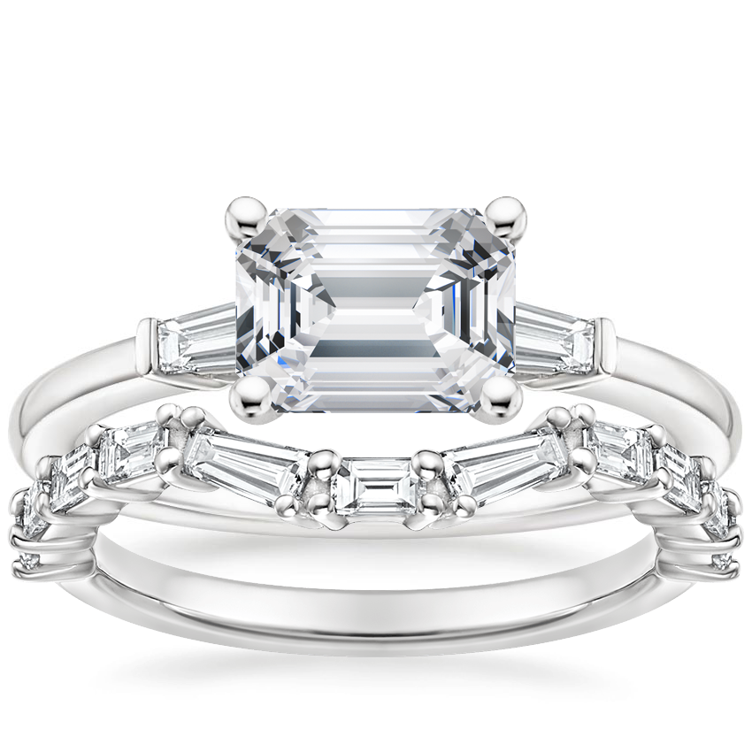 Platinum East West Tapered Baguette Diamond Ring with Luxe Tapered Baguette Contour Ring
