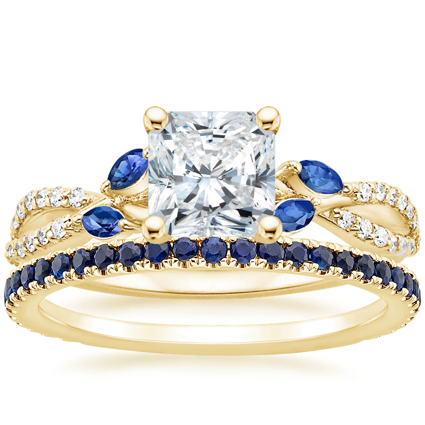 14K Yellow Gold Luxe Willow Sapphire and Diamond Ring (1/8 ct. tw.) with Luxe Ballad Sapphire Ring