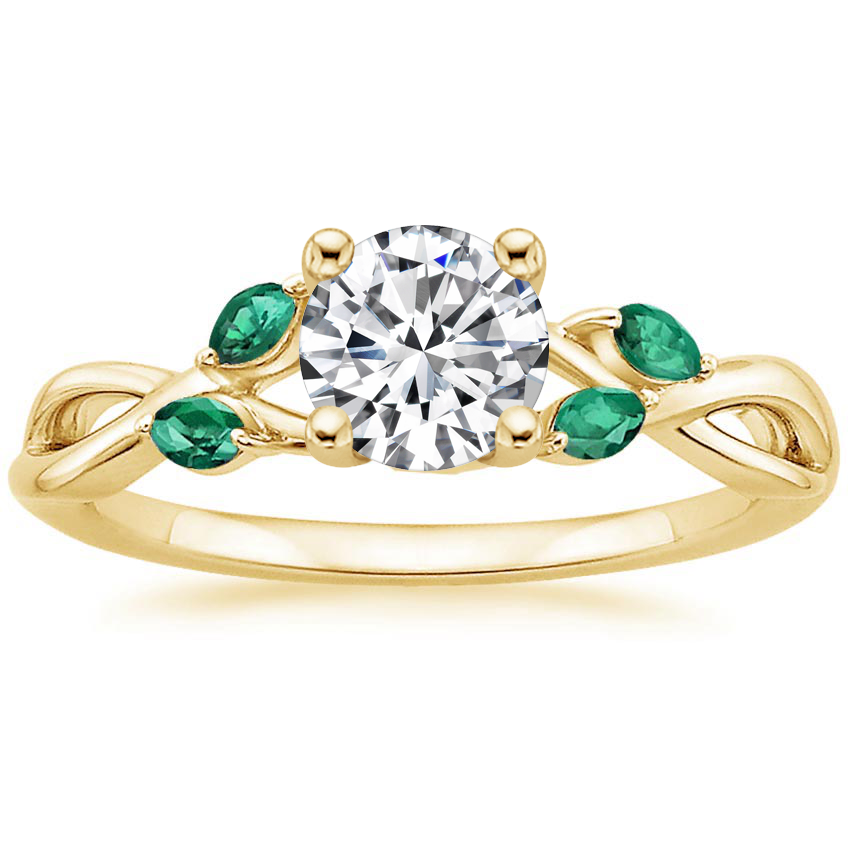 18K Yellow Gold Willow Ring With Lab Emerald Accents, large top view