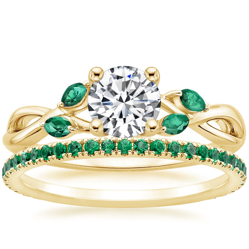 18K White Gold Willow Ring With Lab Emerald Accents with Luxe Ballad ...