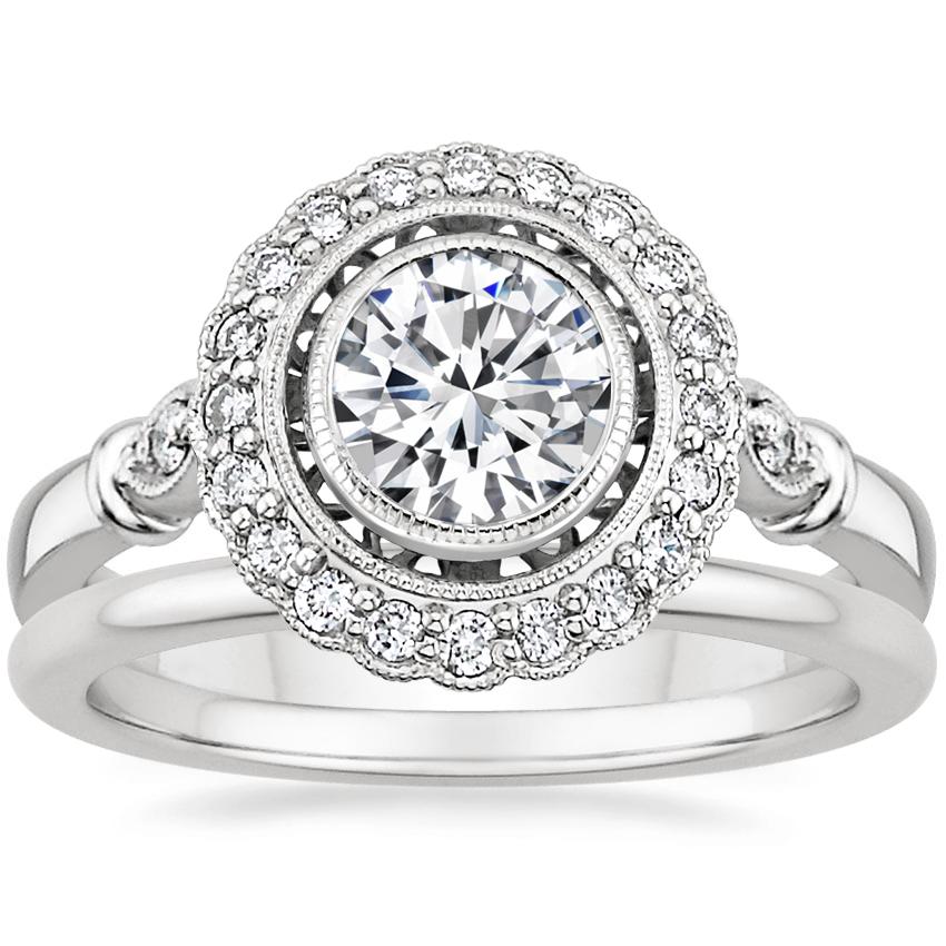 18K White Gold Bella Diamond Ring with Petite Comfort Fit Wedding Ring