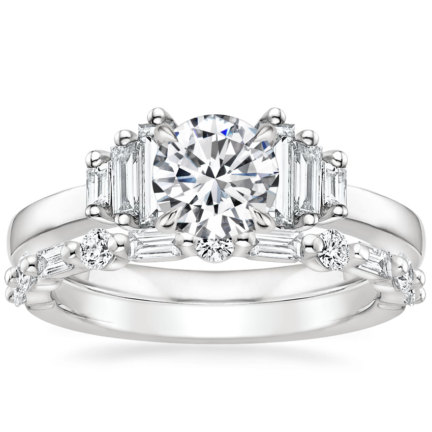 18K White Gold Faye Baguette Diamond Ring (1/2 ct. tw.) with Harper Diamond Ring (1/3 ct. tw.)