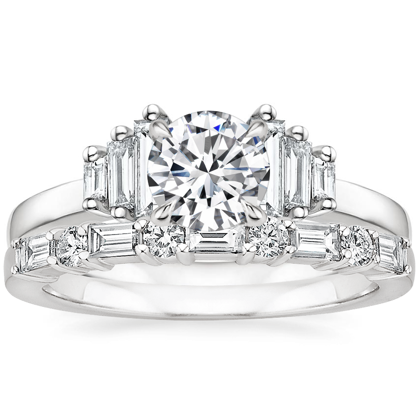 Platinum Faye Baguette Diamond Ring (1/2 ct. tw.) with Leona Diamond Ring (1/3 ct. tw.)