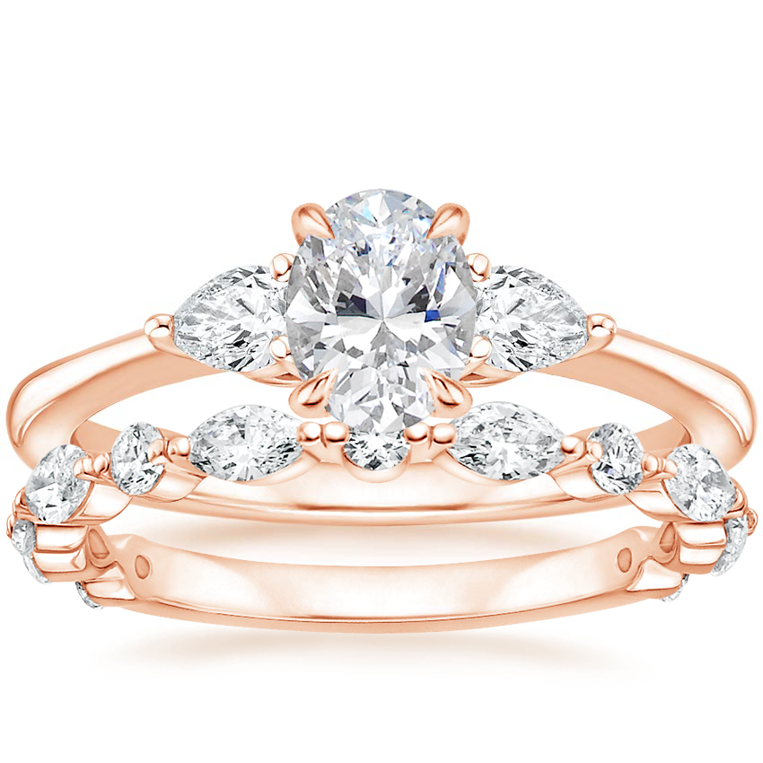 14K Rose Gold Petite Opera Diamond Ring (1/4 ct. tw.) with Luxe Versailles Diamond Ring (1/2 ct. tw.)