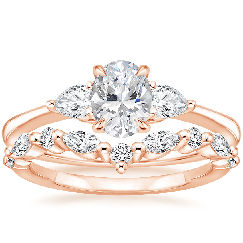 14K Rose Gold Petite Opera Diamond Ring (1/4 ct. tw.) with Avery Diamond Ring