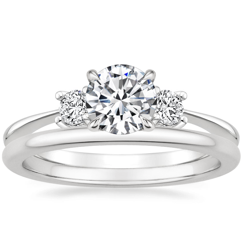 Platinum Adorned Selene Diamond Ring (1/4 ct. tw.) with Petite Comfort Fit Wedding Ring