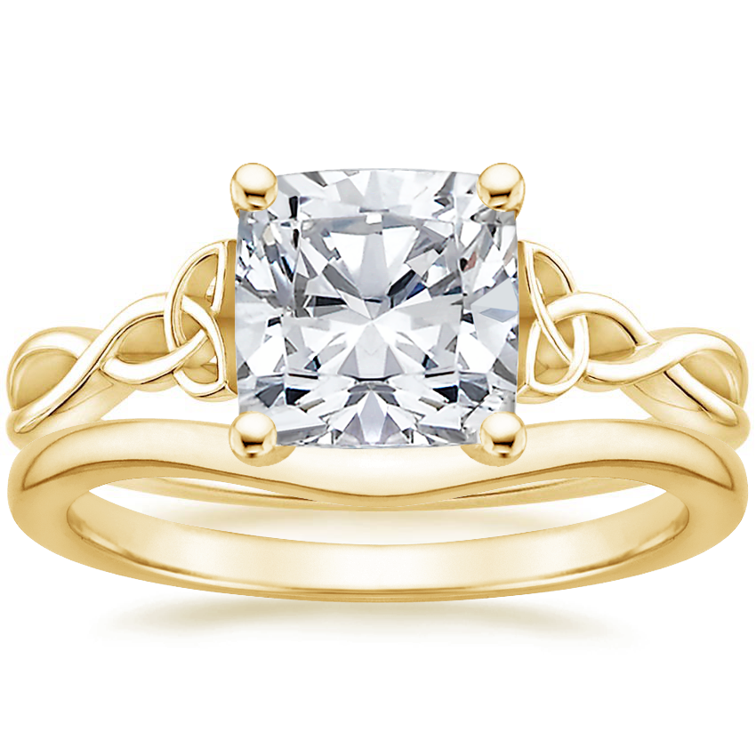 18K Yellow Gold Entwined Celtic Love Knot Ring with Petite Curved Wedding Ring