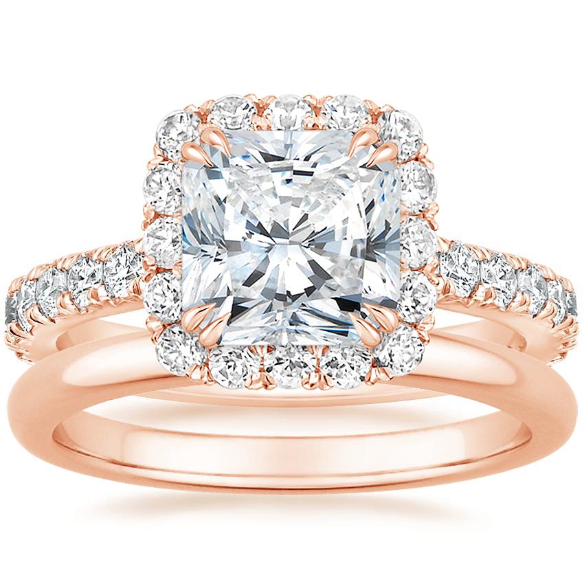 14K Rose Gold Luxe Sienna Halo Diamond Ring (3/4 ct. tw.) with 2mm Comfort Fit Wedding Ring