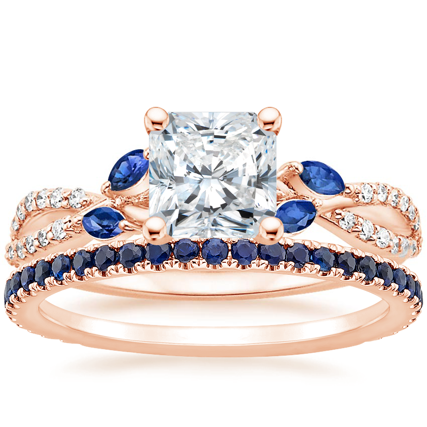 14K Rose Gold Luxe Willow Sapphire and Diamond Ring (1/8 ct. tw.) with Luxe Ballad Sapphire Ring