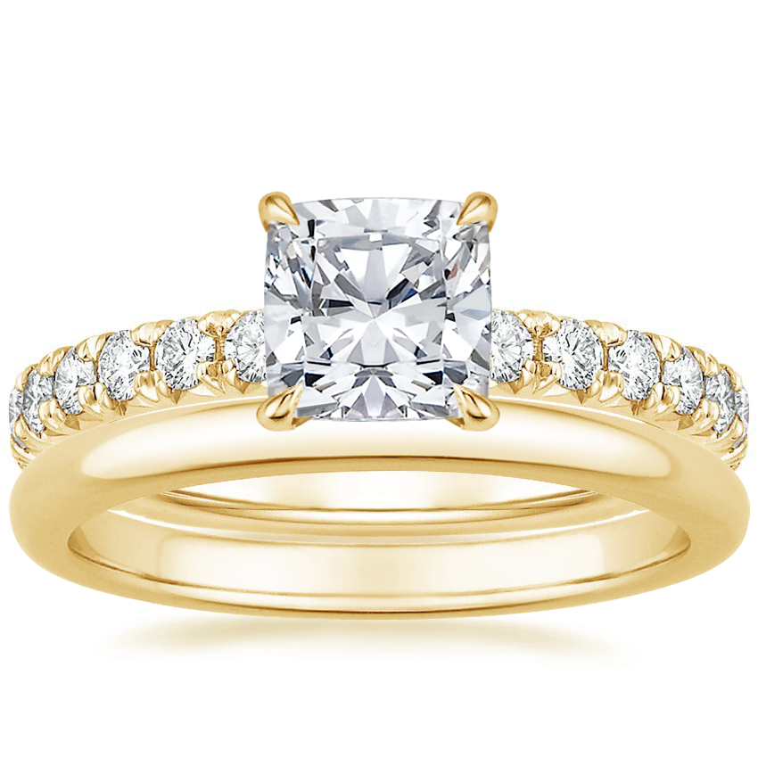 18K Yellow Gold Olympia Diamond Ring with 2mm Comfort Fit Wedding Ring