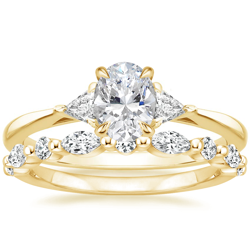 18K Yellow Gold Trillion Three Stone Diamond Ring with Versailles Diamond Ring (2/5 ct. tw.)