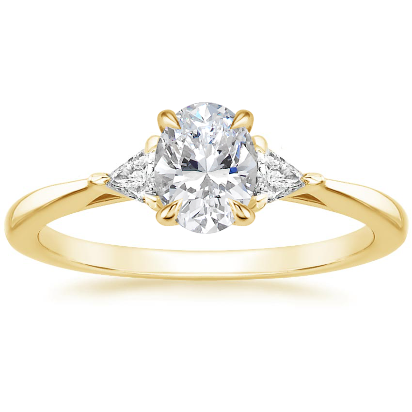 18K Yellow Gold Trillion Three Stone Diamond Ring, large top view